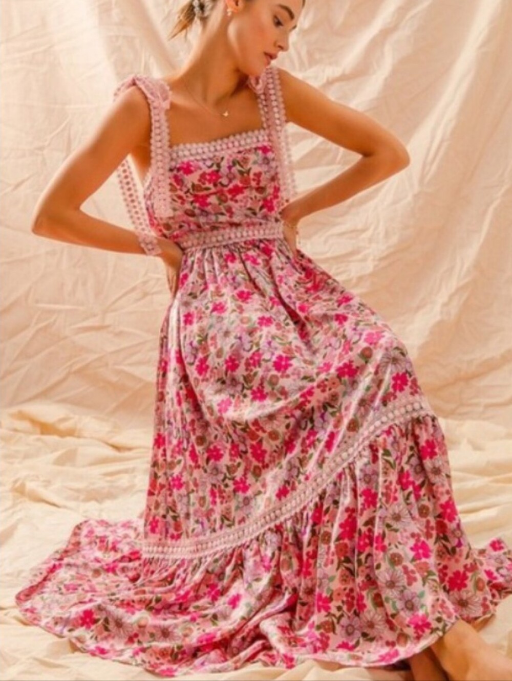 So Me Floral Tie Shoulder Betty Maxi Dress Cottage Boho